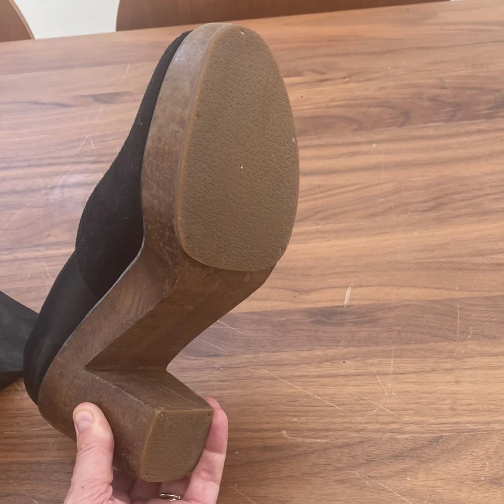 Black Platform Heel Loafers - Women's Chunky Wood Block Heels - Picture 2 of 4